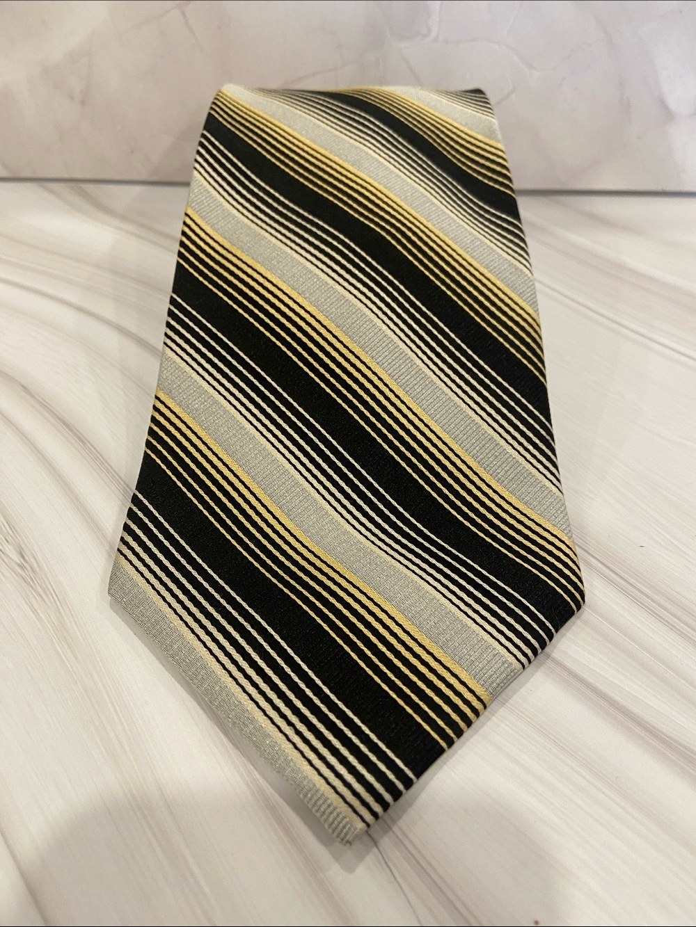 Pierre Cardin Black, Gold and Silver Diagonal Stripe Tie
